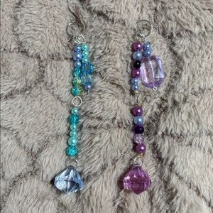 Blue and Purple Colorful Beaded Keychains with Crystal Charms